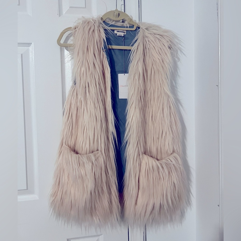 Off white faux fur vest